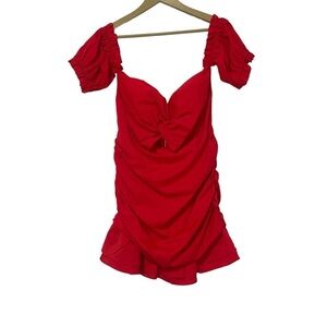 Mable Red Off Shoulder Puff Sleeve Front Cutout Mini Dress Size Large Formal